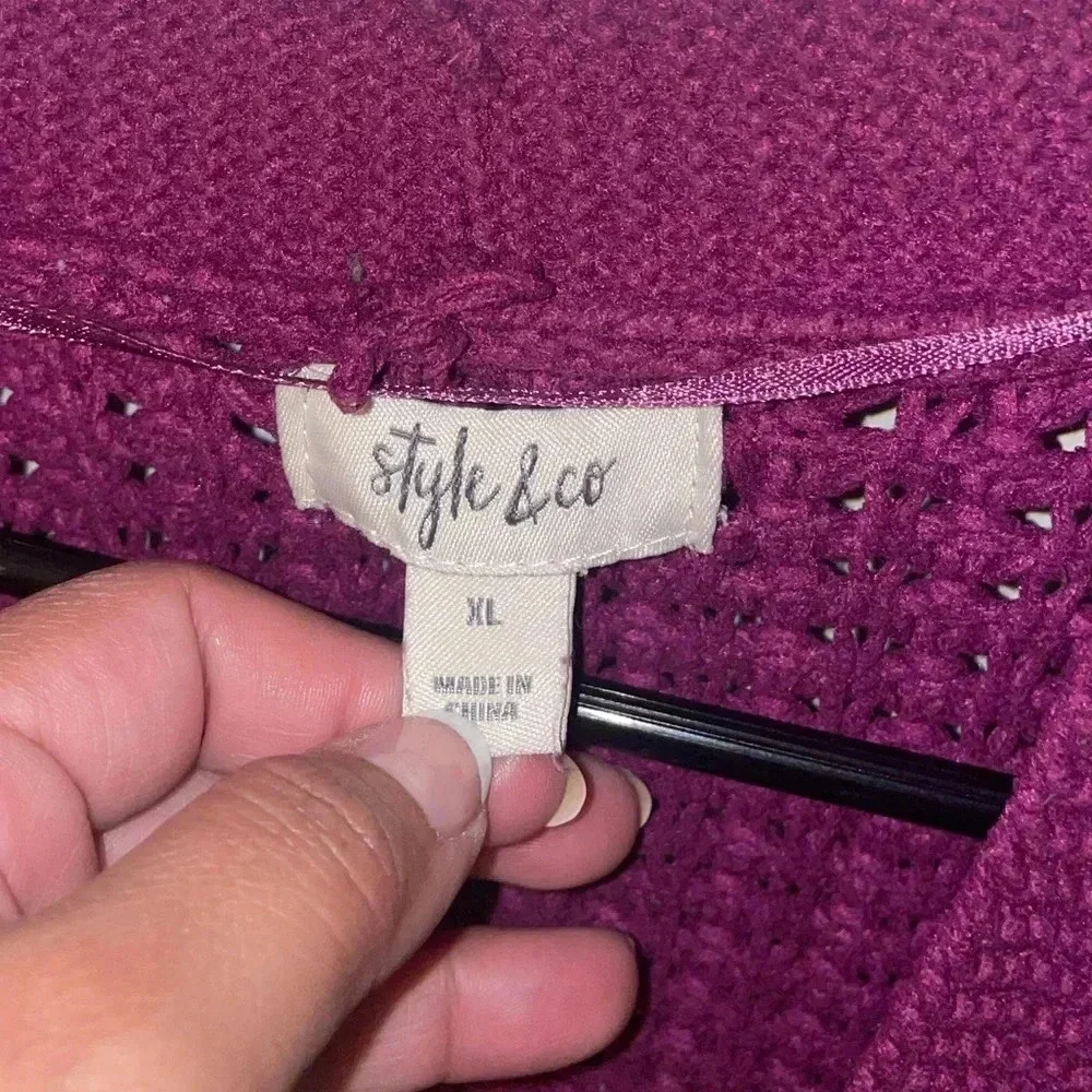Style & Co. women's purple chunky cable knit open front cardigan sweater size XL